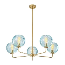 Blue Ribbed Glass Globe 5-light Round Sputnik Chandelier