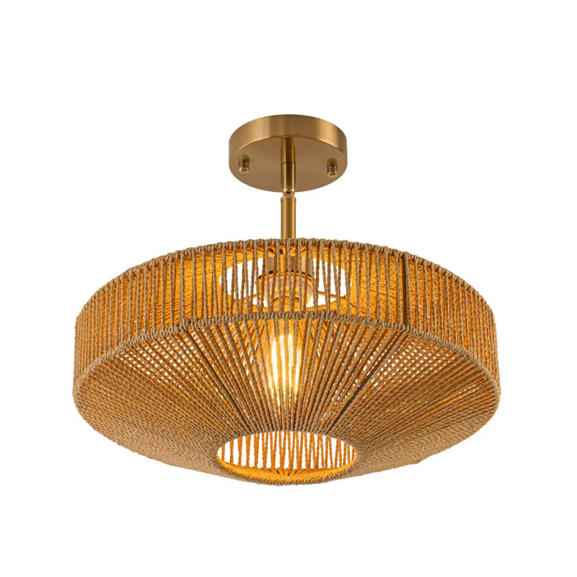 Bohemian Brown Woven Hemp Rope Cage Ceiling Light