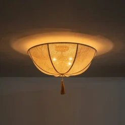 Boho Fabric Linen Round Scalloped Cage Semi Flush Mount