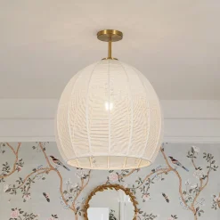 Boho Ivory Woven Thread Dome Cage Semi Flush Mount