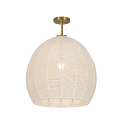 Boho Ivory Woven Thread Dome Cage Semi Flush Mount