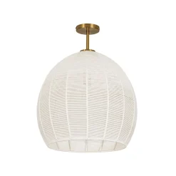 Boho Ivory Woven Thread Dome Cage Semi Flush Mount