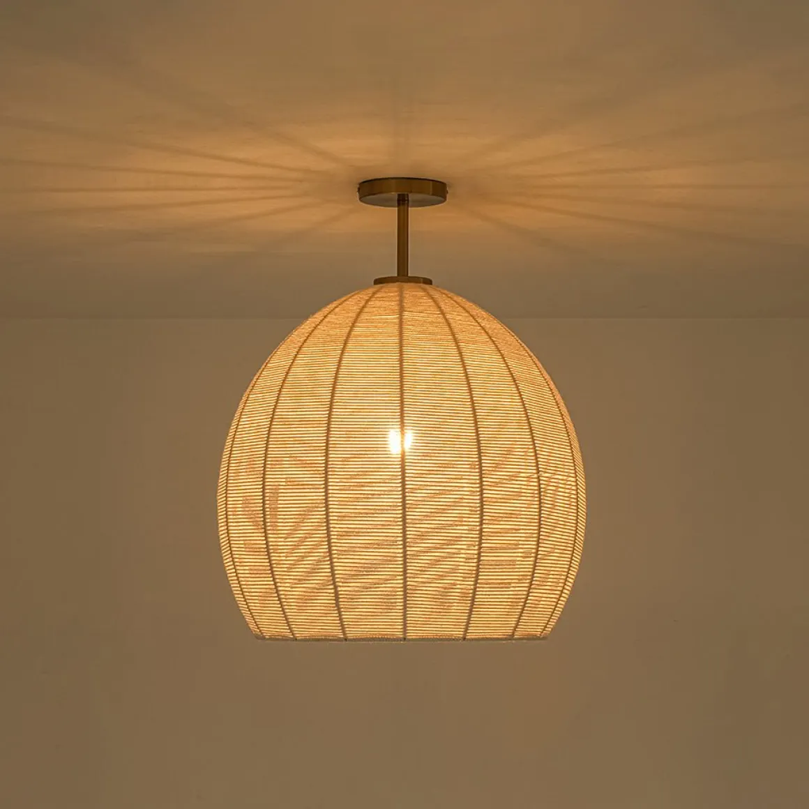Boho Ivory Woven Thread Dome Cage Semi Flush Mount