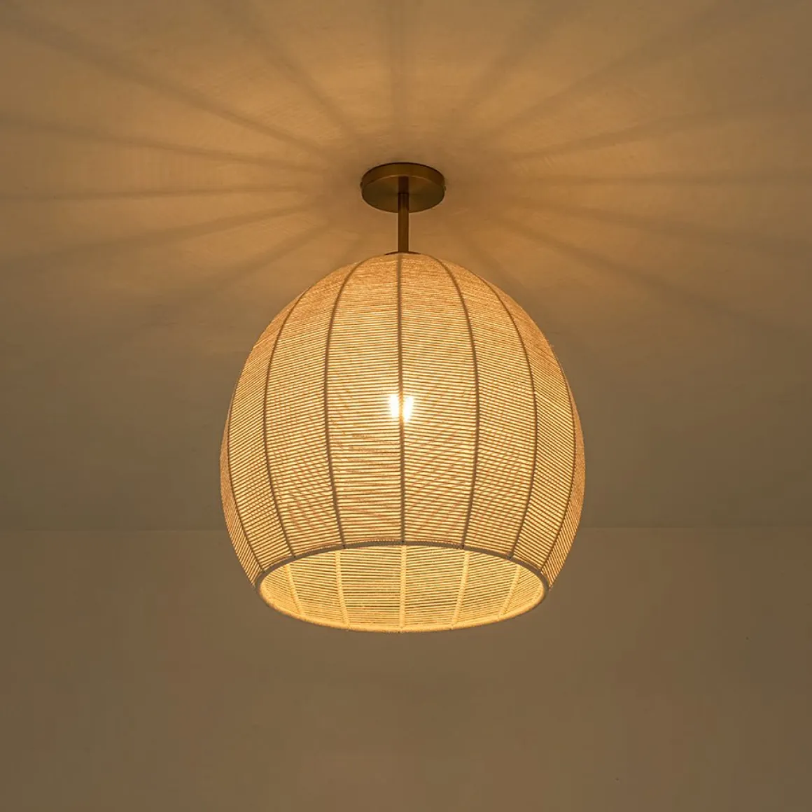 Boho Ivory Woven Thread Dome Cage Semi Flush Mount