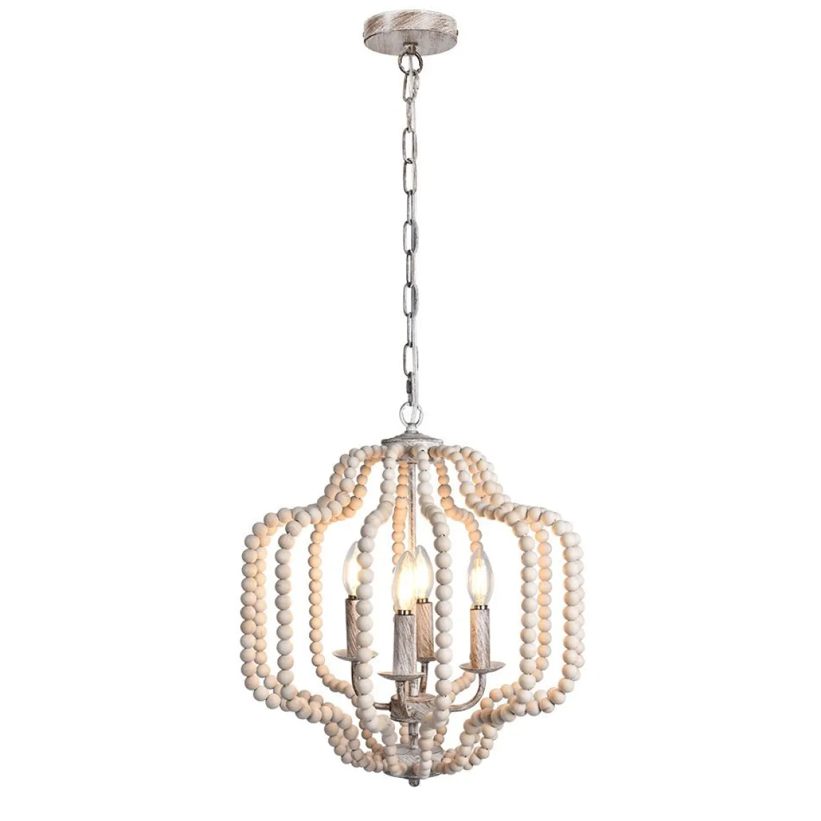 Boho 4-Light Wood Beaded Lantern Pendant