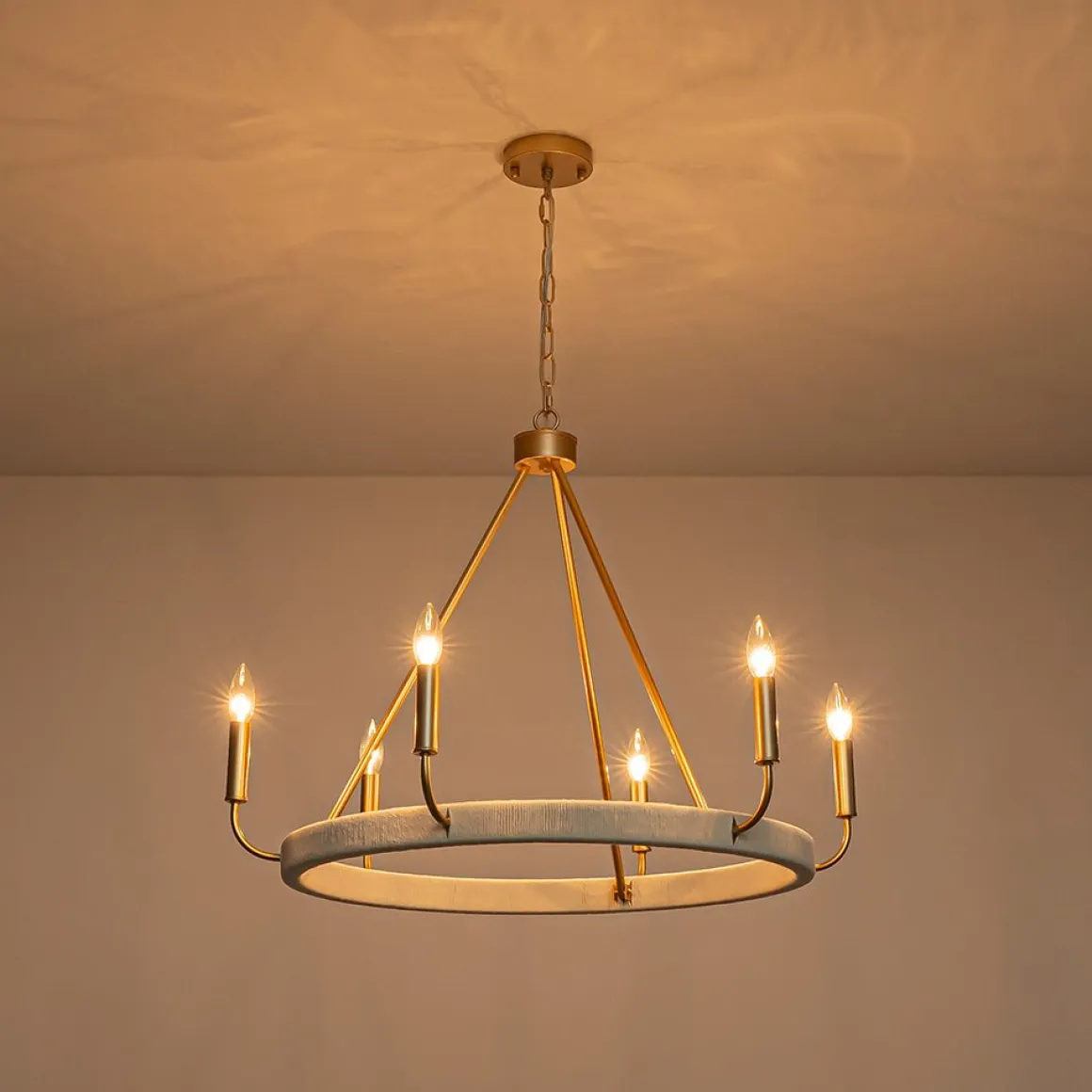 Boho 6-Light Woven String Candle Wagon Wheel Chandelier