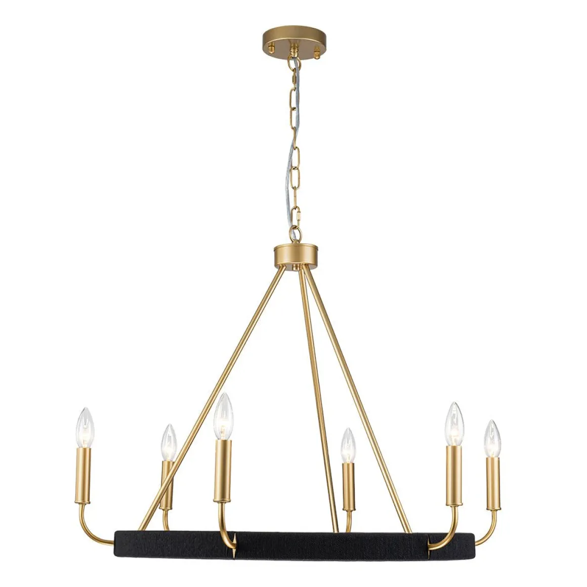 Boho 6-Light Woven String Candle Wagon Wheel Chandelier
