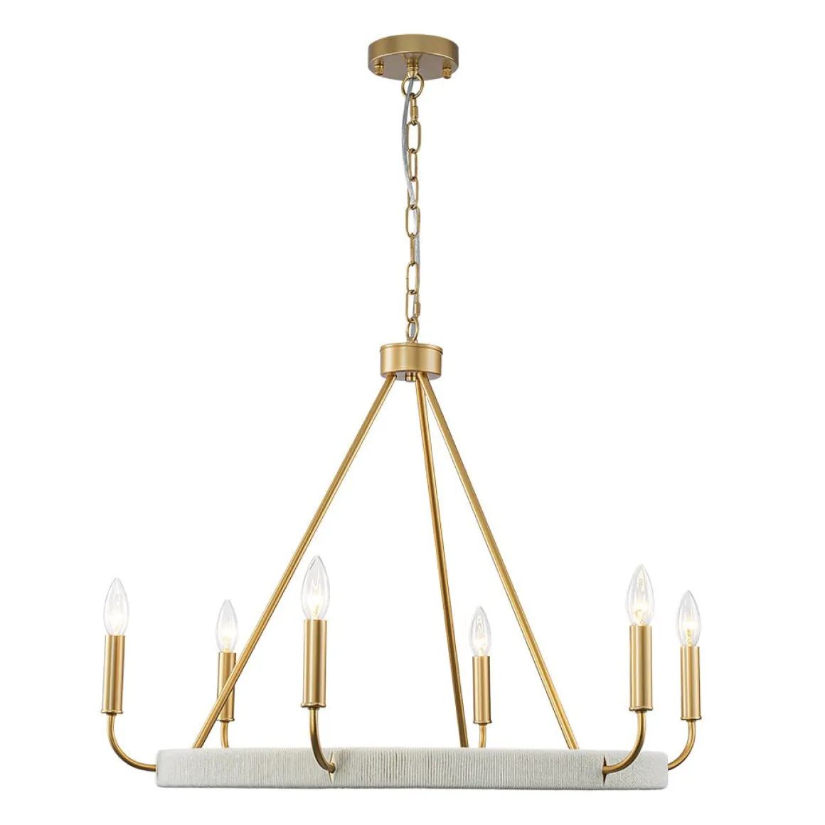Boho 6-Light Woven String Candle Wagon Wheel Chandelier