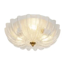 Boho Pleated Flower White Crackled Glass Semi Flush