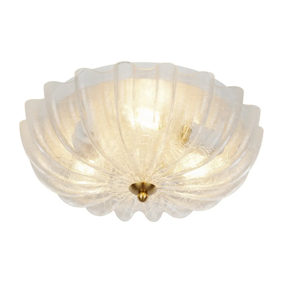 Boho Pleated Flower White Crackled Glass Semi Flush
