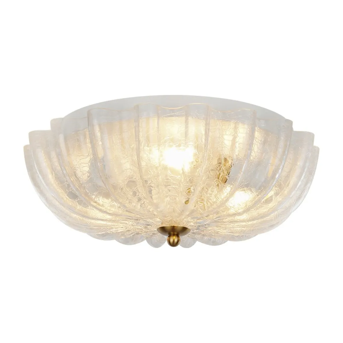 Boho Pleated Flower White Crackled Glass Semi Flush