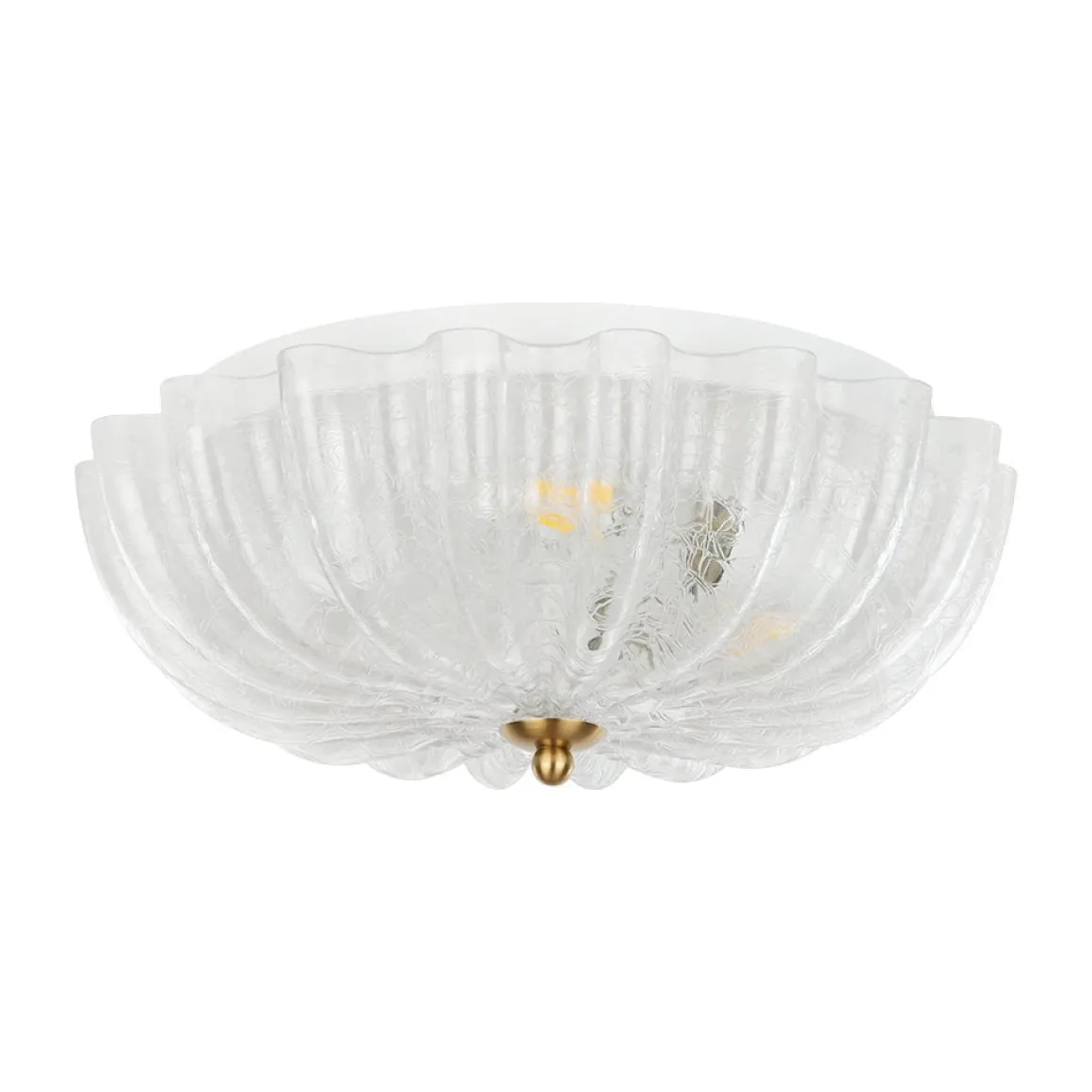 Boho Pleated Flower White Crackled Glass Semi Flush