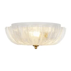 Boho Pleated Flower White Crackled Glass Semi Flush