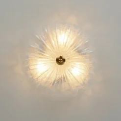Boho Pleated Flower White Crackled Glass Semi Flush