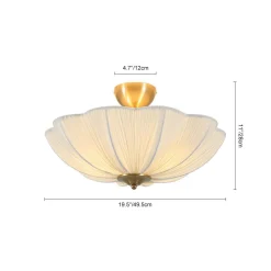 Boho Pleated Flower White Fabric Semi Flush Mount