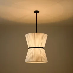 Boho 2-Tier White Fabric Tapered Drum Pendant Light