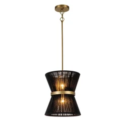 Boho 2-Tier Woven Thread Tapered Drum Pendant Light