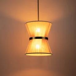Boho 2-Tier Woven Thread Tapered Drum Pendant Light