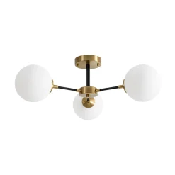 Brass Black 3-Light Frosted Glass Globe Semi Flush Mount