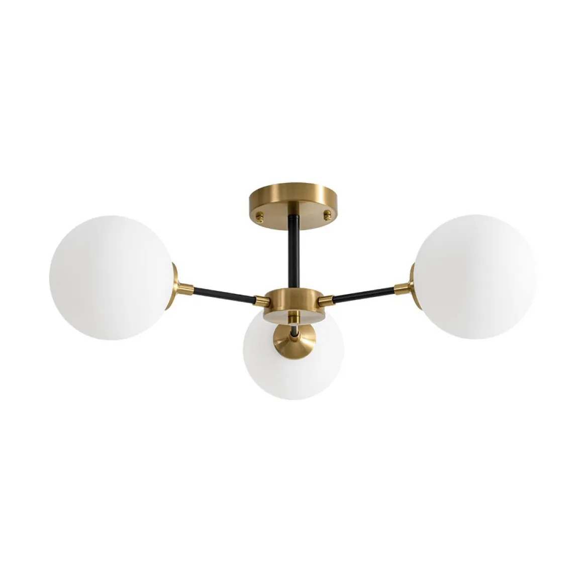 Brass Black 3-Light Frosted Glass Globe Semi Flush Mount