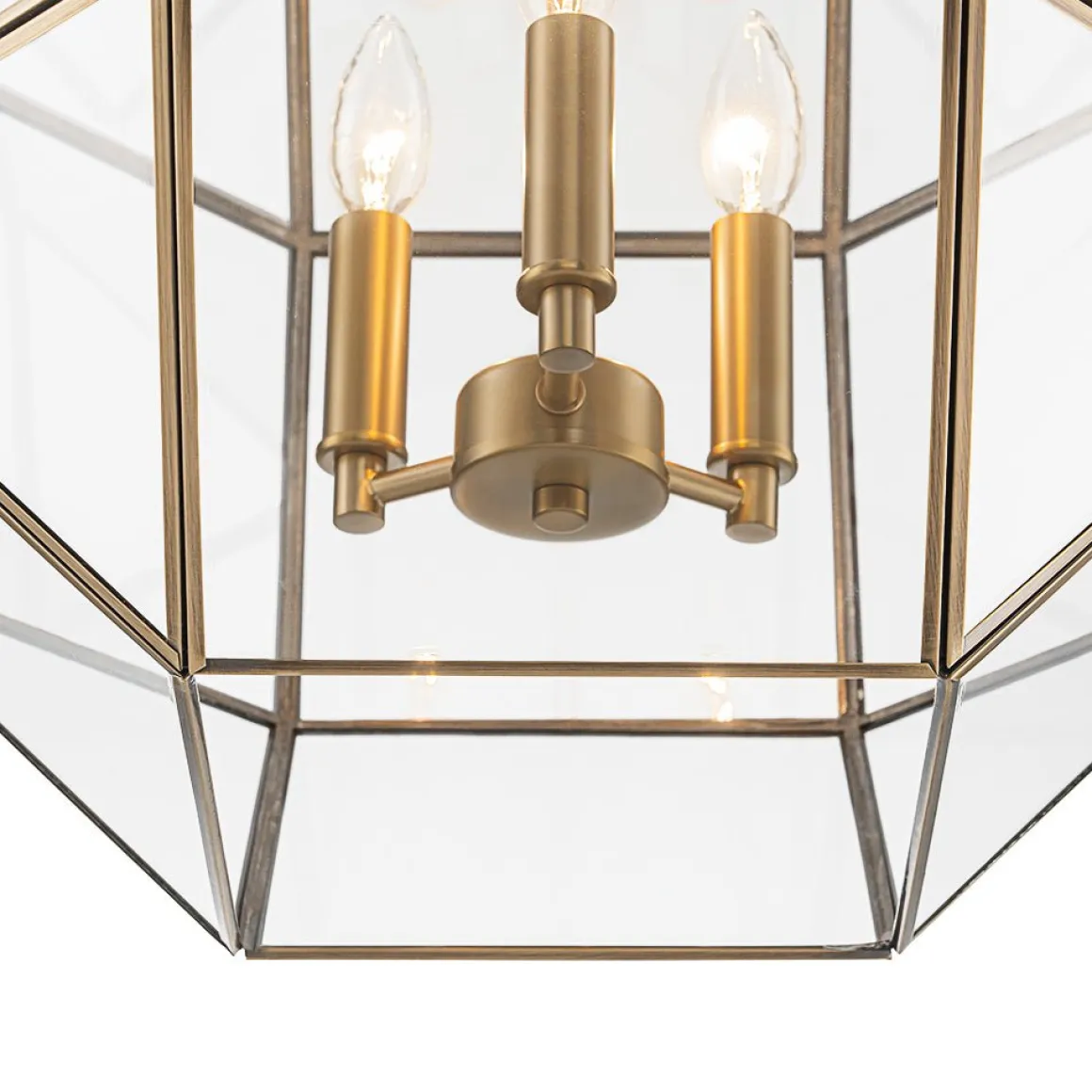 Brass Clear Glass Geometric Cube Lantern Pendant Light