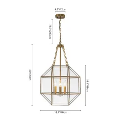 Brass Clear Glass Geometric Cube Lantern Pendant Light