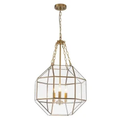 Brass Clear Glass Geometric Cube Lantern Pendant Light