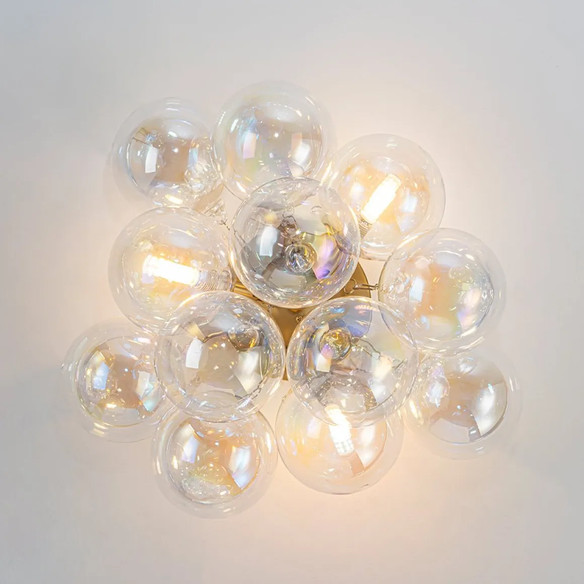 Brass Cluster Iridescent Glass Globe Bubble Ceiling Light