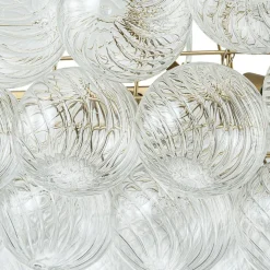 Brass Cluster Ribbed Glass Globe Bubble Linear Chandelier