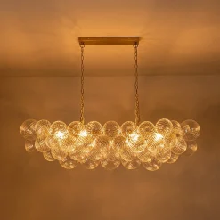 Brass Cluster Ribbed Glass Globe Bubble Linear Chandelier