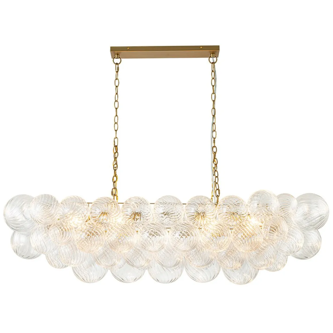 Brass Cluster Ribbed Glass Globe Bubble Linear Chandelier