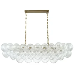 Brass Cluster Ribbed Glass Globe Bubble Linear Chandelier