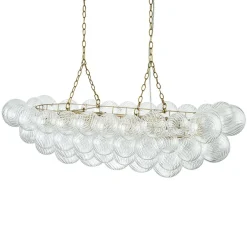 Brass Cluster Ribbed Glass Globe Bubble Linear Chandelier