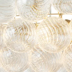 Brass Cluster Ribbed Glass Globe Bubble Linear Chandelier