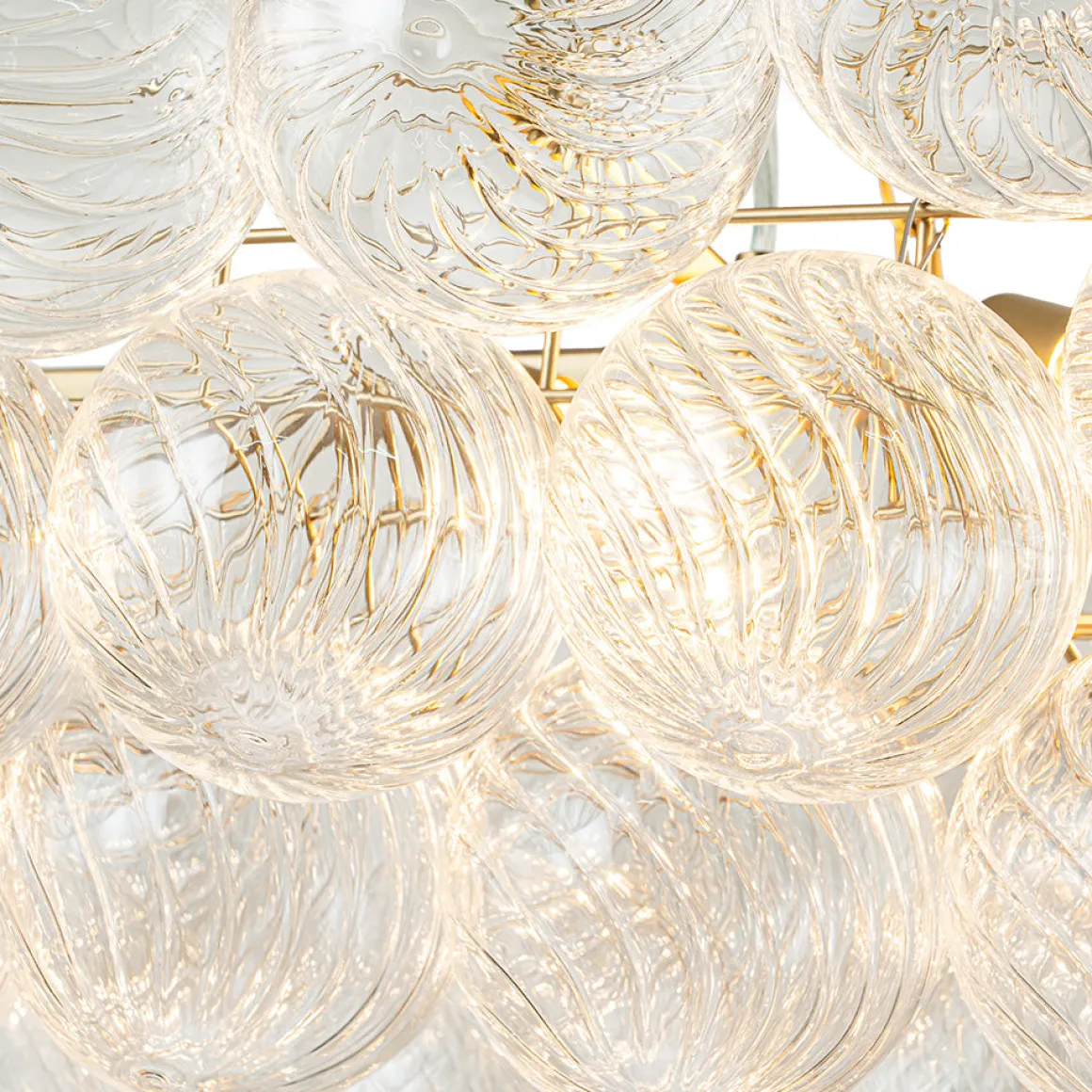 Brass Cluster Ribbed Glass Globe Bubble Linear Chandelier