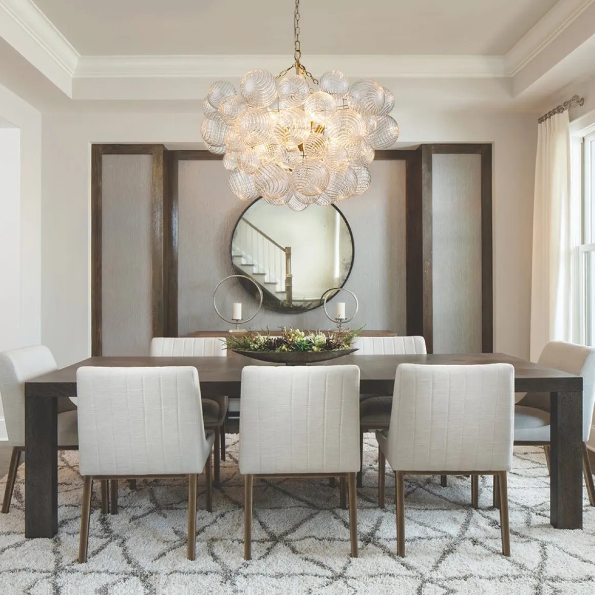 Brass Cluster Ribbed Glass Globe Bubble Chandelier