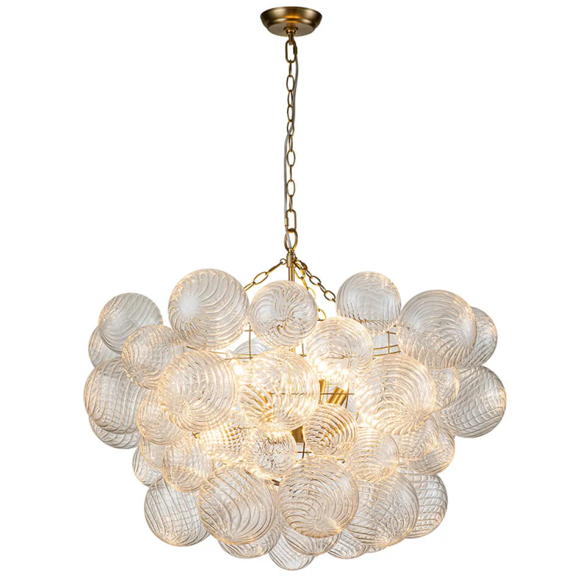 Brass Cluster Ribbed Glass Globe Bubble Chandelier
