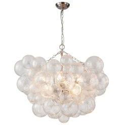 Brass Cluster Ribbed Glass Globe Bubble Chandelier