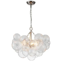 Brass Cluster Ribbed Glass Globe Bubble Chandelier
