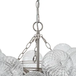Brass Cluster Ribbed Glass Globe Bubble Chandelier