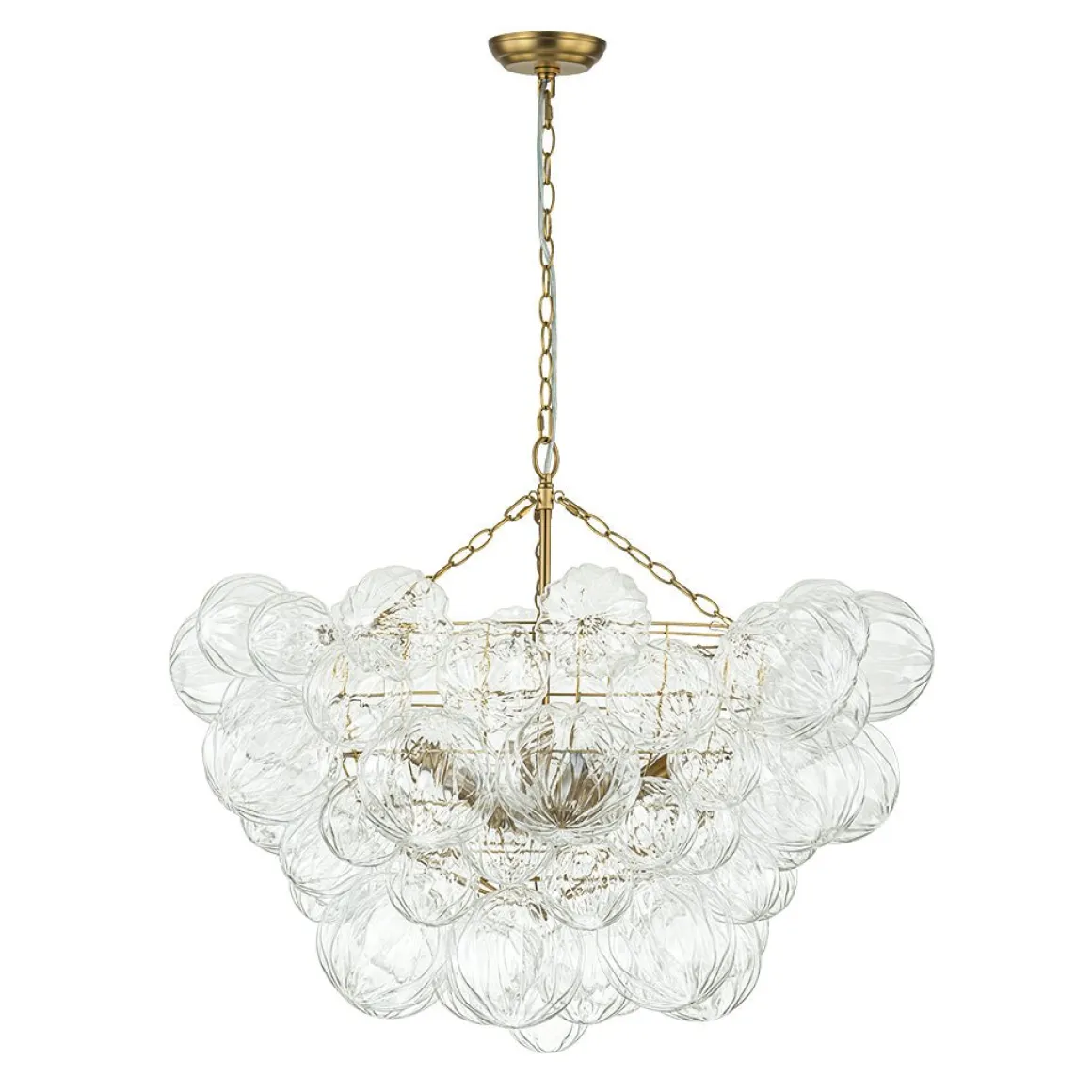 Brass Cluster Sculpture Texture Glass Globe Bubble Chandelier