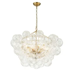 Brass Cluster Sculpture Texture Glass Globe Bubble Chandelier