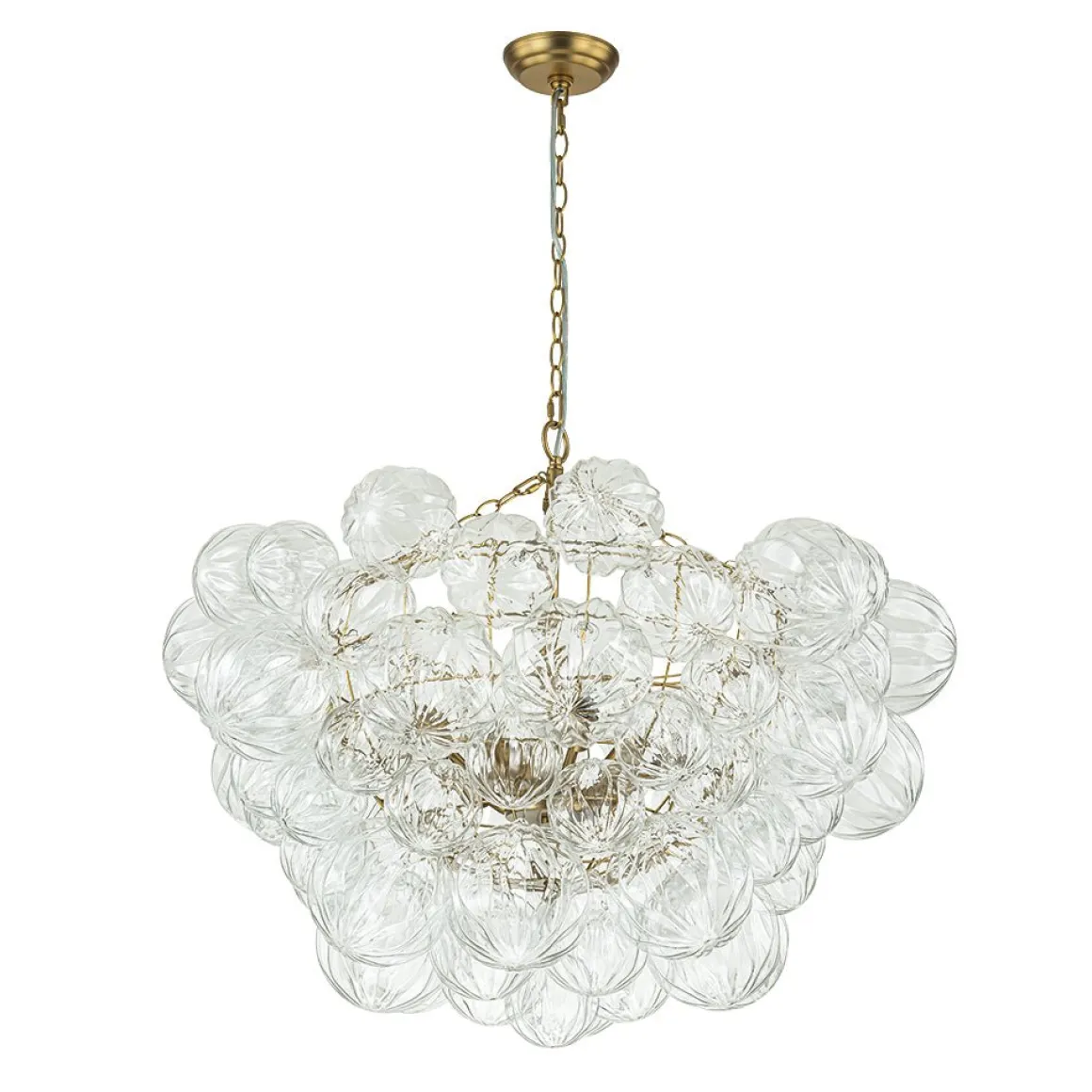 Brass Cluster Sculpture Texture Glass Globe Bubble Chandelier