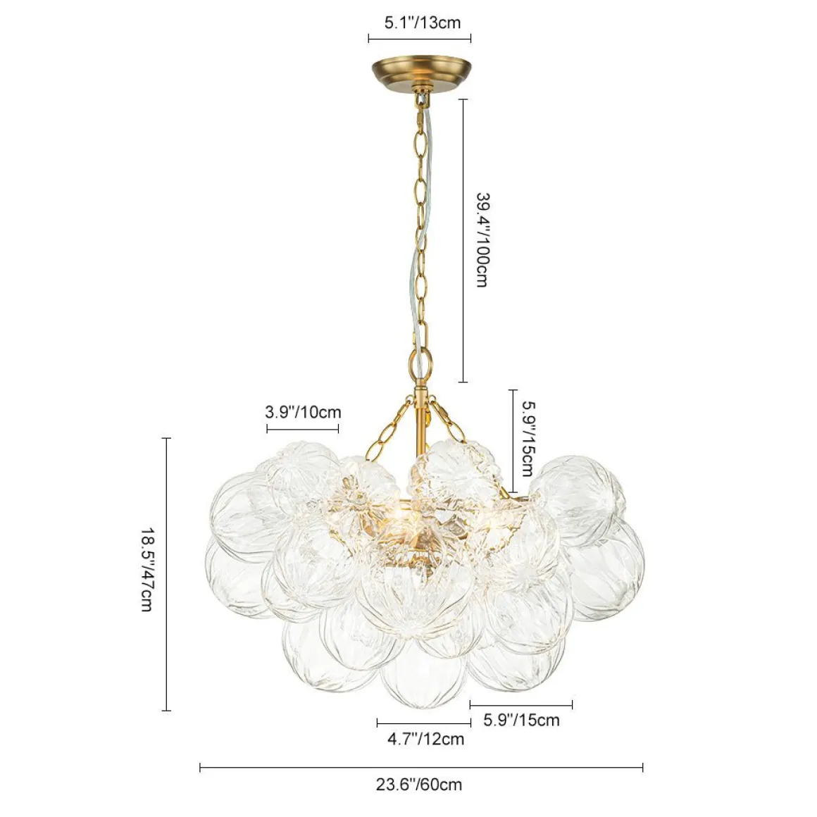 Brass Cluster Sculpture Texture Glass Globe Bubble Chandelier