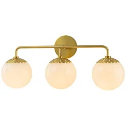 Brass Daisy 3-Light Opal Glass Globe Vanity Light
