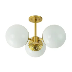 Brass Daisy 3-Light Opal Glass Globe Semi Flush Light