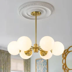Brass Daisy Tiered Opal Glass Globe Sputnik Chandelier