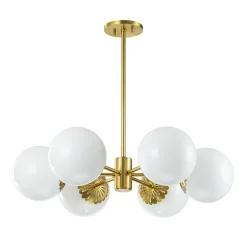 Brass Daisy Tiered Opal Glass Globe Sputnik Chandelier