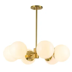 Brass Daisy Tiered Opal Glass Globe Sputnik Chandelier