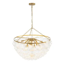 Brass Draped Ribbed Glass Bubble Round Pendant Chandelier